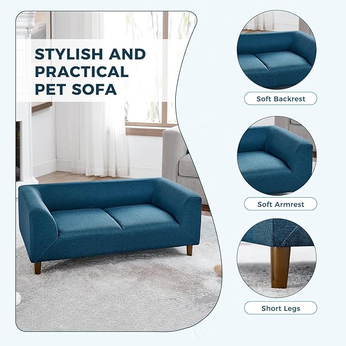 Dog Sofa Couch for Medium to Large Dogs, Memory Foam Dog Sofa Bed, Modern Elevated Pet Couch Bed with Wooden Legs, Light Grey