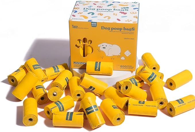Dog Poop Bags Rolls Biodegradable 100% Leak Proof Thickened Dog Waste Bags - 600 Count 40 Rolls - Cornstarch Based Doggie Poop Bag for Small and Big Dogs(Unscented)