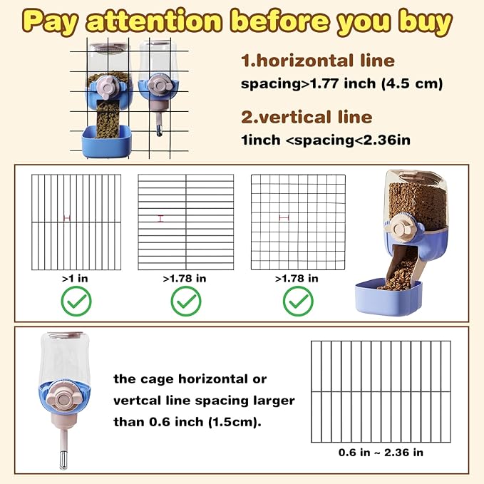 kathson Automatic Rabbit Feeder and Waterer Set, Gravity Pet Food Water Dispenser Bunny Pellet Feeder Small Animal Feeding & Watering Supplies for Guinea Pig Ferret Crate Accessories (Blue)