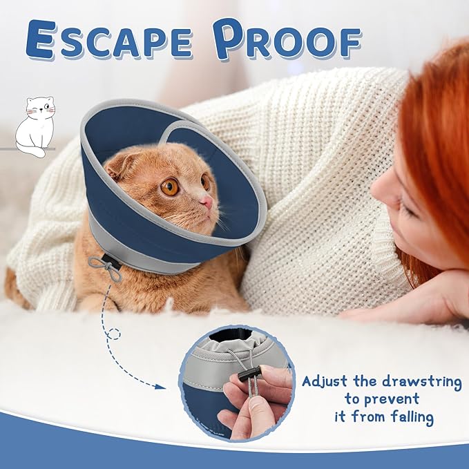 Cat Cone Collar Soft to Stop Licking, Adjustable, Foldable Lightweight Kitten Cones After Surgery Recovery for Cats & Kittens, Cat Cone Alternative (Solid Blue, M)