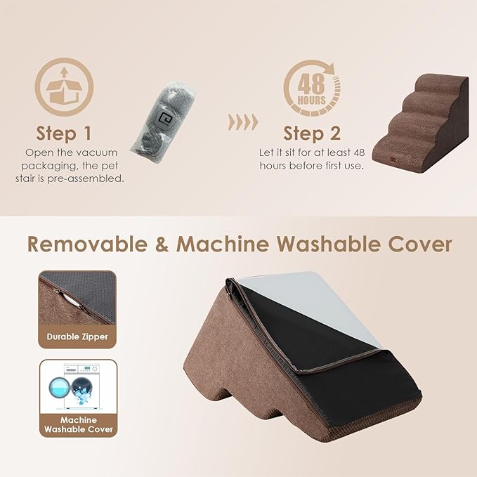 EHEYCIGA Curved Dog Stairs Ramp for High Beds 19.7" H, 4-Step Dog Steps for Small Dogs and Cats, Pet Stairs for High Bed Climbing, Non-Slip Balanced Pet Step Indoor, Brown