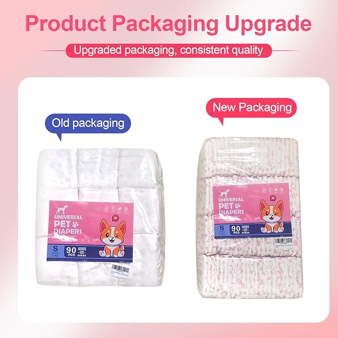 Disposable Dog Diapers Female 90 Count Puppy Diapers Female (Waist 13.4-19.7 in L) Super Absorbent Large Dog Pads for Heat Excitable Urination or Incontinence - Pink