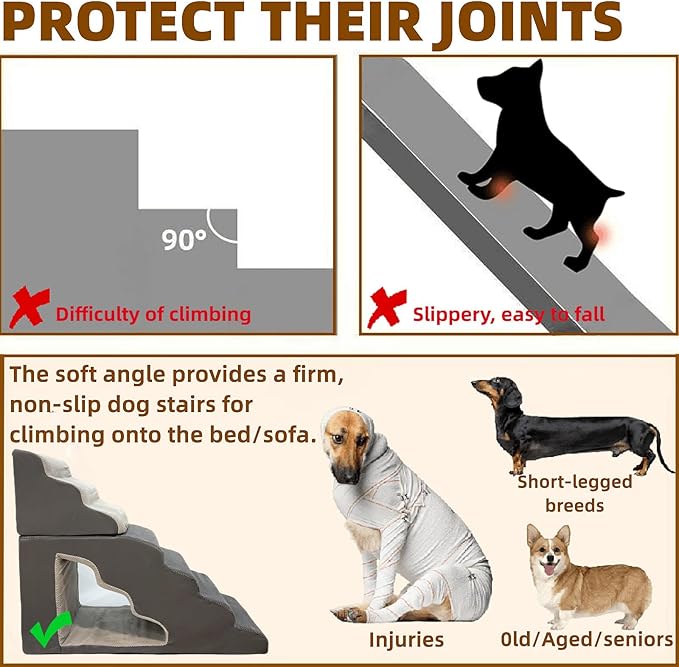 dog stairs for small dogs to 30 inches high beds, 6 step dog ramp stair for 18-36 inches couch-bed,pet stairs for small old meduim large dogs cats,Non-Slip balanced 6 tiers ladder,75 pounds Studry 33D