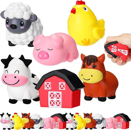 Wettarn 24 Farm Animal Foam Stress Toy Party Favors Fidget Toy Bulk Cute Farm Animal Stress Relief Gift Supplies for Adults Kids Graduation Classroom Reward Bathtub Beach Pool Mental Stimulation