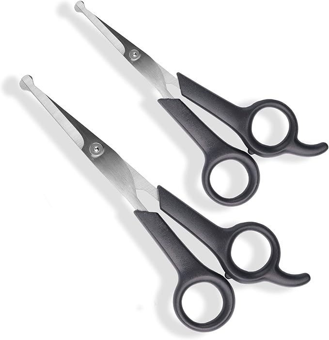 Pets First #1 Pet Grooming Scissors Body & Facial Trimmer Durable Stainless Steel Blades. Rounded Tips Shears for Long Medium Short Thick Wiry Curly Hair. Lightweight Cutter for Dogs & Cats. Set of 2