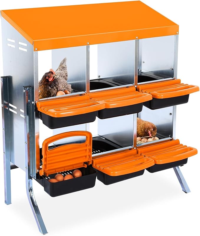 Chicken Nesting Box, 6 Hole 2 Layer Hen Nest Boxes with Legs, Roll Away Eggs Laying Boxes,Cleanable Pull Out Hen Roosting Boxes