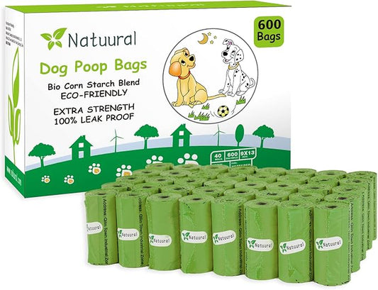 Dog Poop Bags Rolls-600 Counts, 40Rolls, Biodegradable Poop Bags Made of Cornstarch, 100% Leak Proof and Easy to Open (Green)