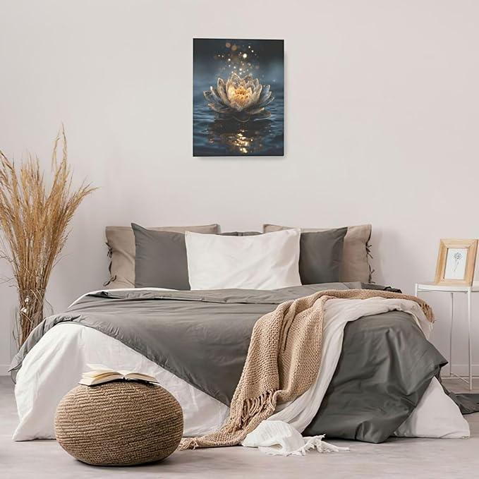 Zen Lotus Canvas Wall Art Mystical Lotus Bloom in Water Aesthetic Pictures Wall Decor Modern Meditation Spiritual Painting Print Framed Artwork Decorations Gifts for Yoga Spa Room Bathroom 16"x20"