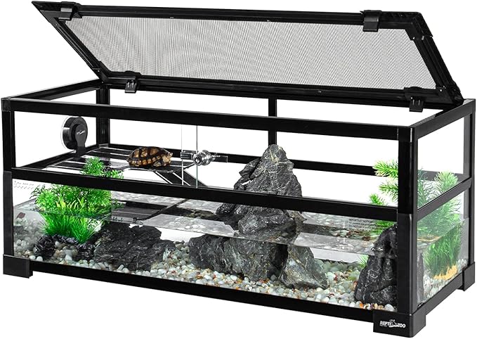 REPTIZOO 18 Gallon Turtle Tank Aquarium, 30"×12"×12" Tortoise Habitat Water-Land Ecological Turtle Tank with Drainage System Aquatic Aquarium
