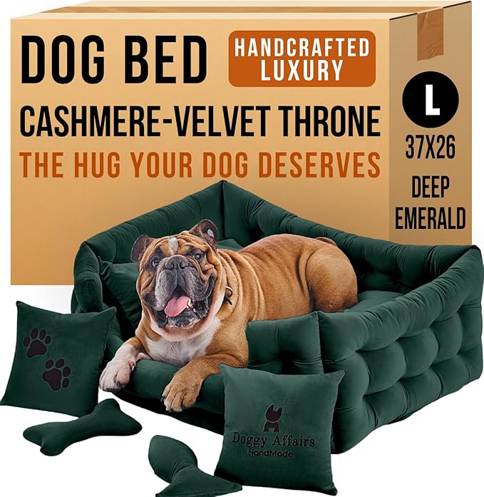 Luxury Dog Bed Chesterfield – Handcrafted Velvet Throne for Dogs | Joint Support, Calming & Temp-Regulating Comfort | Durable 5+ Years, Anti-Claw, Washable 100+ Times – L, Green
