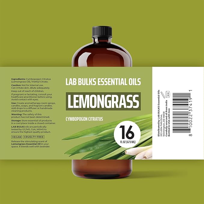 Lemongrass Essential Oil 2-Pack, 16oz Bottle, Bulk for Diffusers, Home, Care, Aromatherapy, Candles