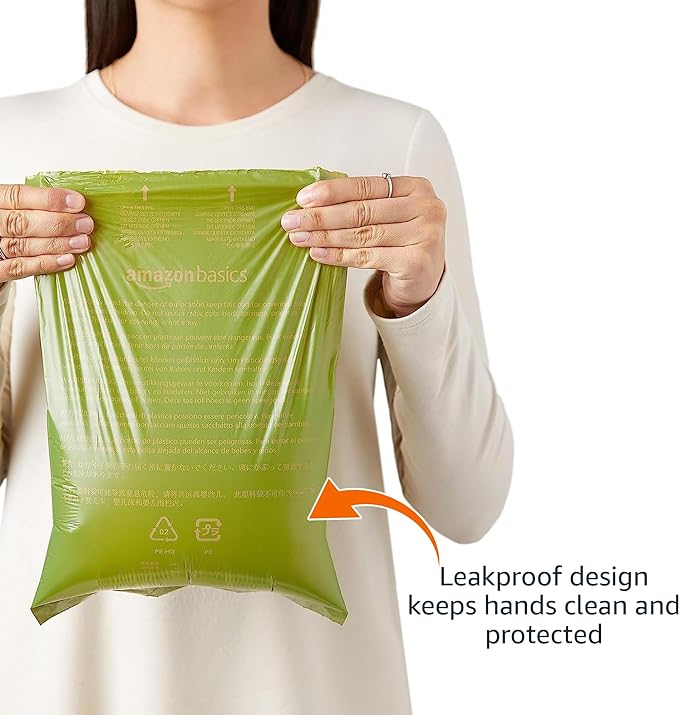 Amazon Basics Dog Poop Bags with Dispenser, 540 Count, Enhanced for Guaranteed Leakproof, Lavender Scented, Includes Leash Clip