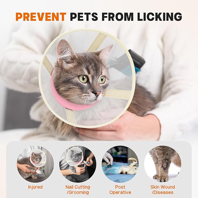 Cat Cone Collar Soft- Adjustable Comfortable Air Mesh Recovery Cone After Surgery to Stop Licking and Scratch, Alternative to Plastic Elizabethan Collar for Cat, Whiskers Freedom (Pink, XS)