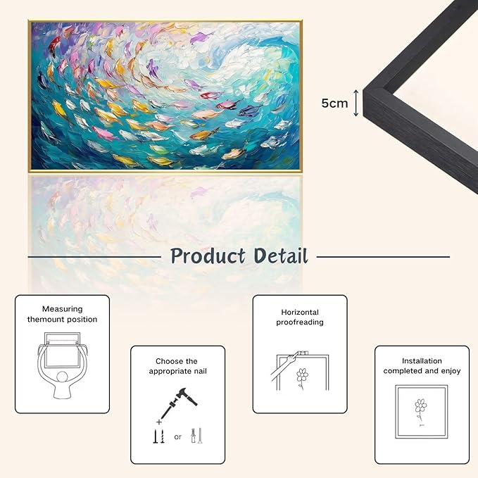 Fish Canvas Wall Art, Abstract School of Fish Canvas Wall Art, School of Fish Painting Canvas, School of Fish Wall Art, Fish Wall Decor, Fish Pictures Wall Decor, Bedroom Canvas Wall Decor (Black Framed, 69"x39" | 174x98cm)