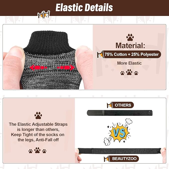 BEAUTYZOO Anti Slip Dog Socks for Small Medium Large Dogs,Paw Protector with Grips for Hardwood Floor Hot/Cold Pavement,Traction Control 3 Pairs AntiTwist Dog Shoes to Prevent Licking for Senior Dog