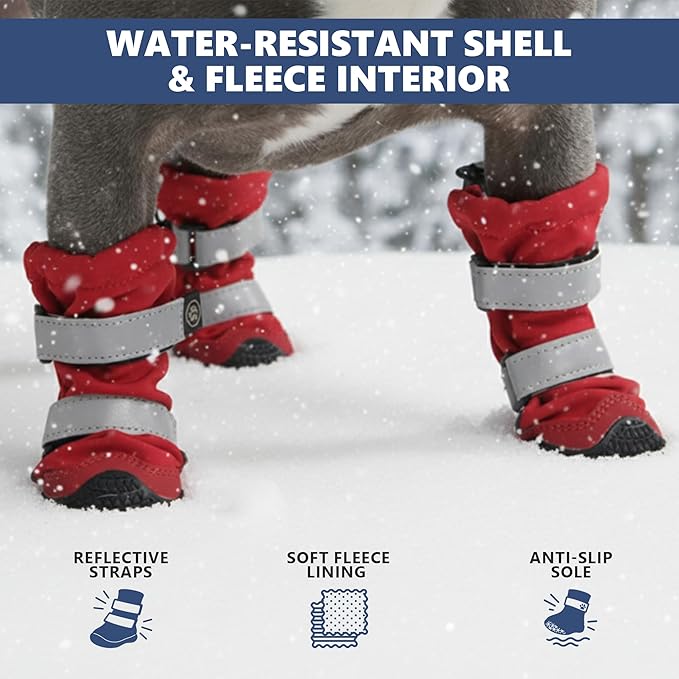 Spark Paws Dog Shoes, Waterproof Dog Boots for Medium to Large Dogs, Non Slip, Breathable Dog Booties and Paw Protectors - 4PCS Doggie Hiking Boots with Reflective Straps - Red, Size 3