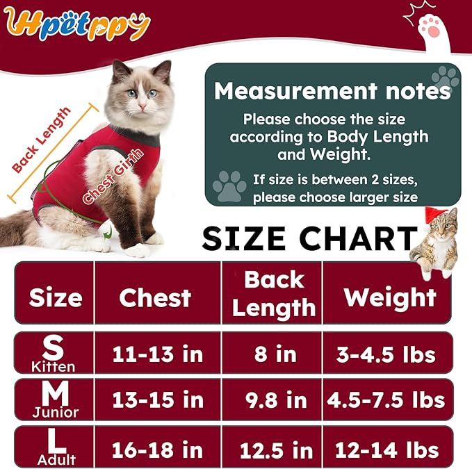 Cat Recovery Suit, Breathable Cat Surgery Recovery Suit Female, Kitten Onesie for After Surgery Spay Surgical Abdominal Wound Skin Diseases Cone of Shame Alternative (Red,S)