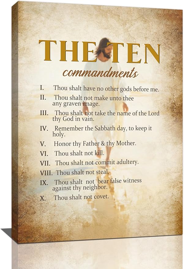 The Ten Commandments Christian Pictures Wall Art, Bible Verse Jesus Bathroom Wall Decor Religion Scripture Framed Painting Religious Canvas Artwork for Church Bedroom Living Room 24"L x 16"W