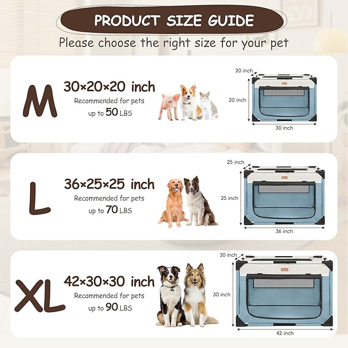 Dog Crate - Soft Pet Kennel for Dogs/Cats, 3-Door Breathable Travel Cage with Mesh Window, Portable Dog Kennel for Indoor & Outdoor, Blue-XL