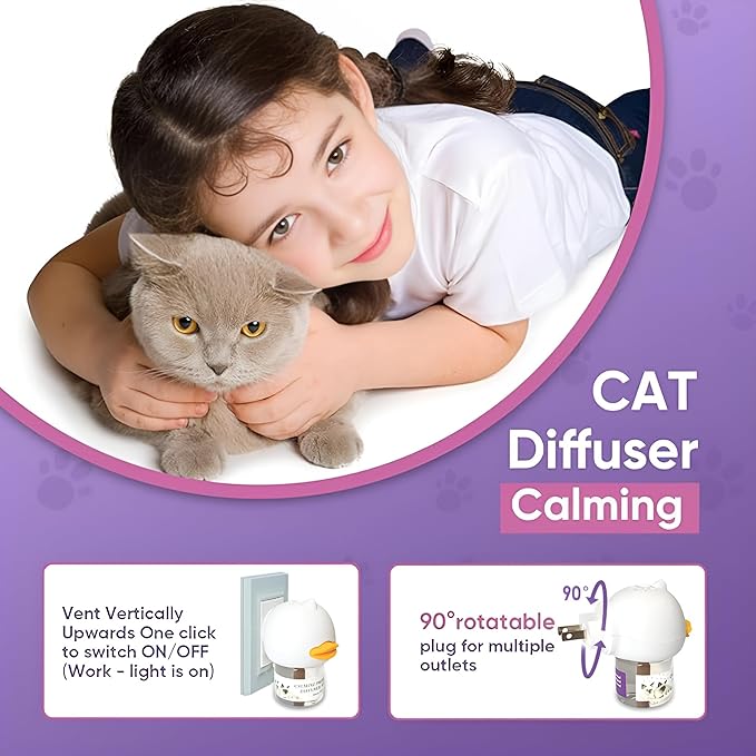 Cat Calming Pheromone Diffuser – Premium Cat Calming Diffuser for Stress & Anxiety Relief – Reduces Scratching, Spraying & Fighting – 60 Day Supply, 48ml Bottle – Ideal for All Cats & Multi-Cat Homes