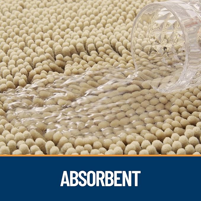 OLANLY Dog Door Mat for Muddy Paws 40x32, Absorbs Moisture and Dirt, Absorbent Non-Slip Washable Doormat, Quick Dry Chenille Mud Mat for Dogs, Entry Indoor Entryway Carpet for Inside Floor, Beige