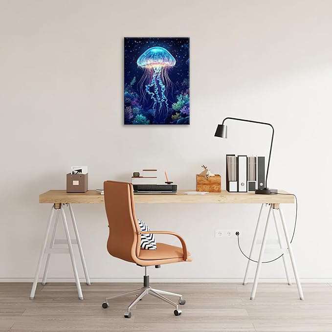 Ocean Jellyfish Wall Art Canvas Coral Fish Wall Decor Prints Framed Painting Underwater Pictures Gifts Artwork for Bathroom Living Dining 16"x20"