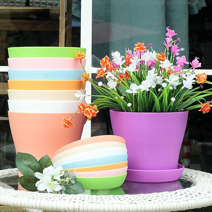 50 Pack 4 Inch Plant Pots Bulk Small Plastic Planters Pots with Drainage Holes Flower Pot for Succulent, Cactus, Herb, African Violet (50pcs-Multicolor, 4Inches)