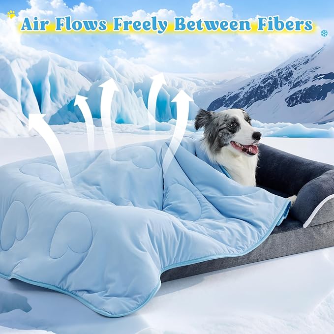 Cooling Blanket for Dogs, Lightweight & Durable Dog Cooling Mat, Q-MAX>0.45 Soft Breathable Pets Comforter for Couch, Bed & Car Essential - Light Blue 50x60 Inches