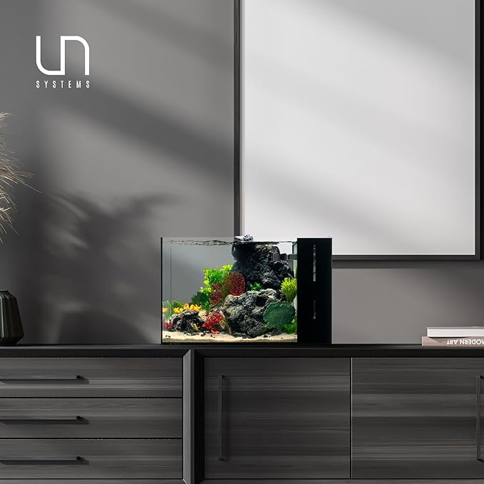 Ultum Nature Systems Dual AIO - Freshwater/Saltwater Compatible All in One Rimless Tank with Triple Chamber Filtration System, Integrated Filter Aquarium w/Leveling Mat - 9 Gallon, 45A, Black