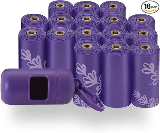 Best Pet Supplies Dog Poop Bags (240 Bags) for Waste Refuse Cleanup, Doggy Roll Replacements for Outdoor Puppy Walking and Travel, Leak Proof and Tear Resistant, Thick Plastic - Purple