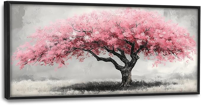 Extra Large Framed Pink Tree Wall Art,Abstract Tree of Life Wall Decor,Pink and Grey Pictures for Living Room,Canvas Print Painting Modern Artwork Bedroom Office Bathroom Home Decor 60L x30W