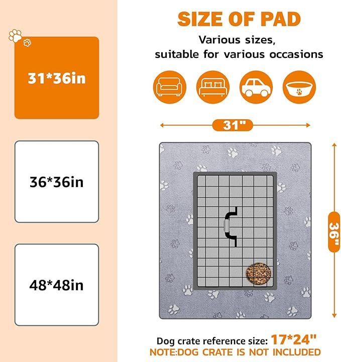 LOOBANI Washable Pee Pads for Dogs, Fast Absorption Reusable Puppy Pads, Waterproof Whelping Pads, Non Slip Training Pads Pet Playpen Mat for Floor, Dog Crate, Grey 2 Pack 31 x 36 in