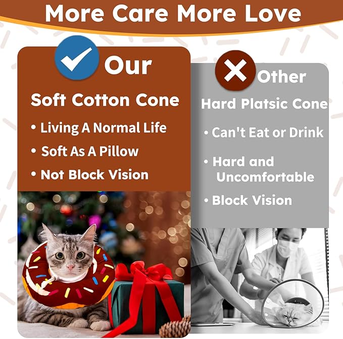 Cat Cone Collar Soft, Cat Recovery Collar for Wound Healing Cute Cat Donut Adjustable Cat Cones to Stop Licking Comfortable Lightweight Neck Elizabethan Collars for Cats Kittens After Surgery