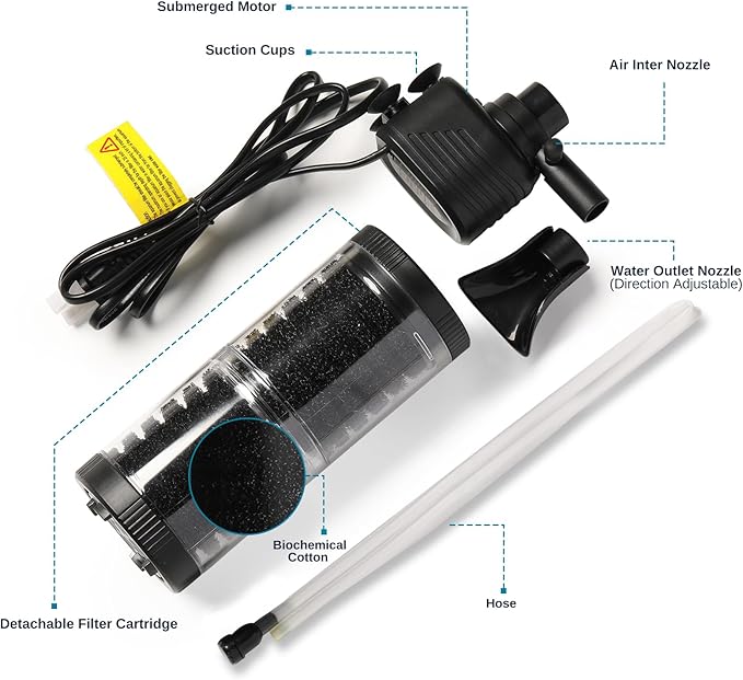 SainSmart XpertMatic 15W Aquarium Filter 2 Stages 238 GPH (900L/h) for Up to 70 Gallon Fish Tank, Submersible Internal Fish Tank Filter and Water Pump, Black, Modern Style