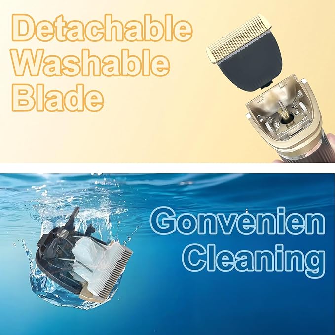 Dog Pet Grooming Kit Low Noise - Cordless Rechargeable Clippers for Dogs/Cats - Upgraded Accessory Version with Two Scissors and a Storage Bag (Gold)