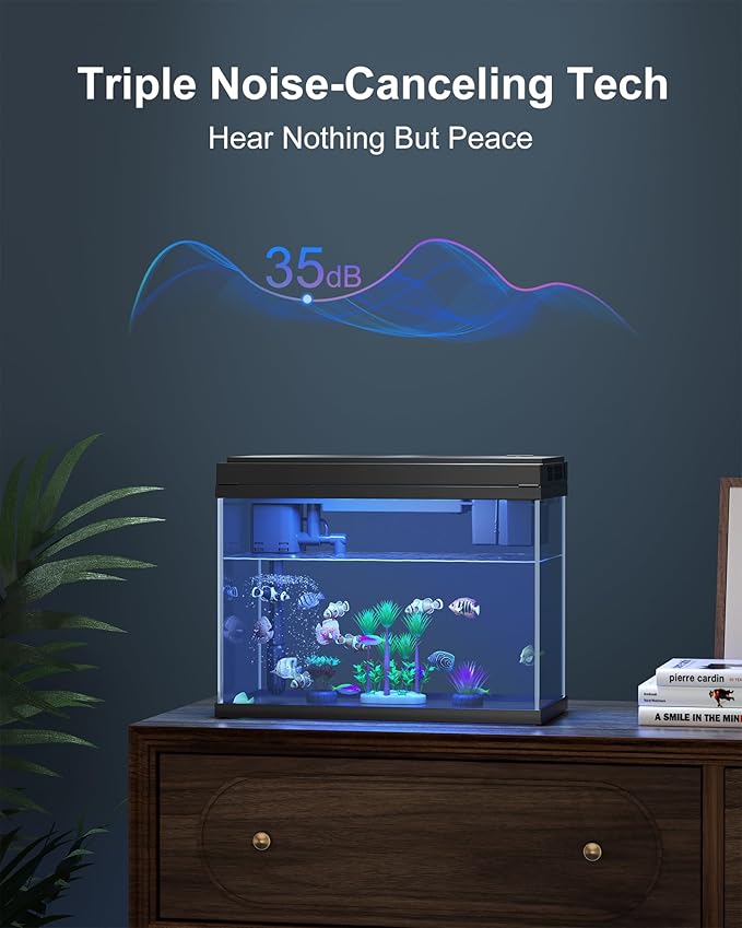 Fish Tank Aquarium Kit, 2.38 Gallon Beta Fish Aquariums, UHD Glass,Temperature Sensing, 7-Color Lighting Small Fish Tank for Kids/Desktop Decor