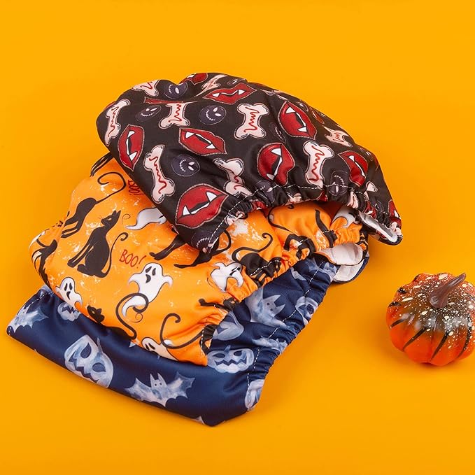 CuteBone Halloween Male Dog Diapers Belly Bands 3 Pack for Male Dogs Wraps Washable Doggie Pants DM22M