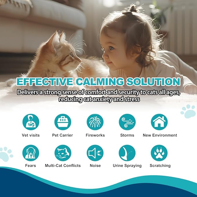 Cat Calming Diffuser, Cat Pheromones Calming Diffuser with 2 Diffuser + 4 Refill 48ml, 6-in-1 Cat Anxiety Relief Cat Pheromone Diffuser Kit 120 Days, Pheromone Diffuser to Calm Cats