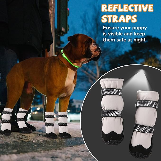 Winter Dog Snow Boots with Warm Wool Lining, Dog Shoes for Large Small Medium Dogs, Dog Booties and Paw Protectors, Anti-Slip Dog Shoes with Reflective for Snow, Hardwood Floors, Hiking (Size 3)