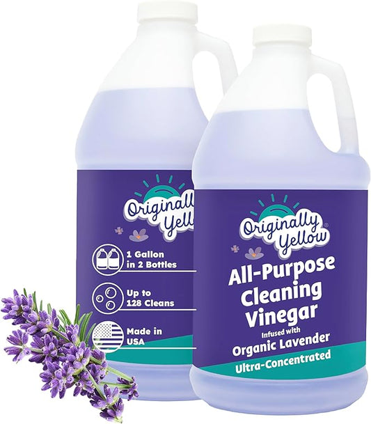 Originally Yellow Lavender Vinegar For Cleaning Purpose | USA Made All Purpose Cleaner | Use as a Floor, Glass, Kitchen, & Bathroom Cleaner | Plant Derived Vinegar 1 Gallon in 2 bottles | 128 Oz