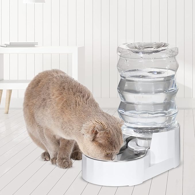 RIZZARI Pet Water Bowl Dispenser: 4L Automatic Stainless Steel Gravity Feeder - Large Capacity Ideal for Cats and Small Dogs - Indoor and Outdoor Hydration