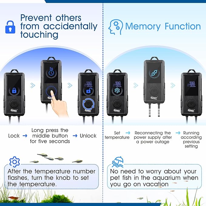 hygger Aquarium Heater 500W/800W/1000W,Fish Tank Heater with Danger Warning Automatically Stops Heating System and Digital LED Controller,for Freshwater or Saltwater 60-135 Gallon Tank