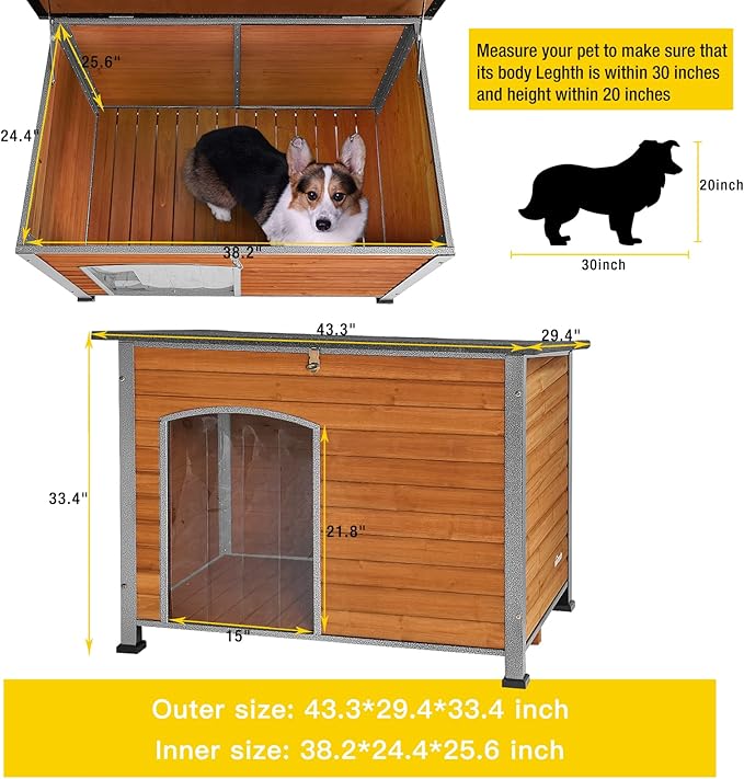 Aivituvin Dog House Outdoor & Indoor Wooden Dog Kennel for Winter with Raised Feet Weatherproof for Small & Medium & Large Dogs,Unique All-Around Iron Frame…