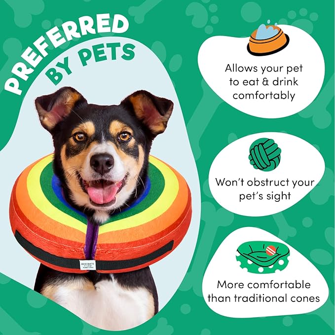 BENCMATE Inflatable Dog Cone Collar Alternative, Soft Dog Cone for Small Medium Large Dogs and Cats, Neck Recovery ECollar Donut Collar After Surgery (XLarge, Rainbow)