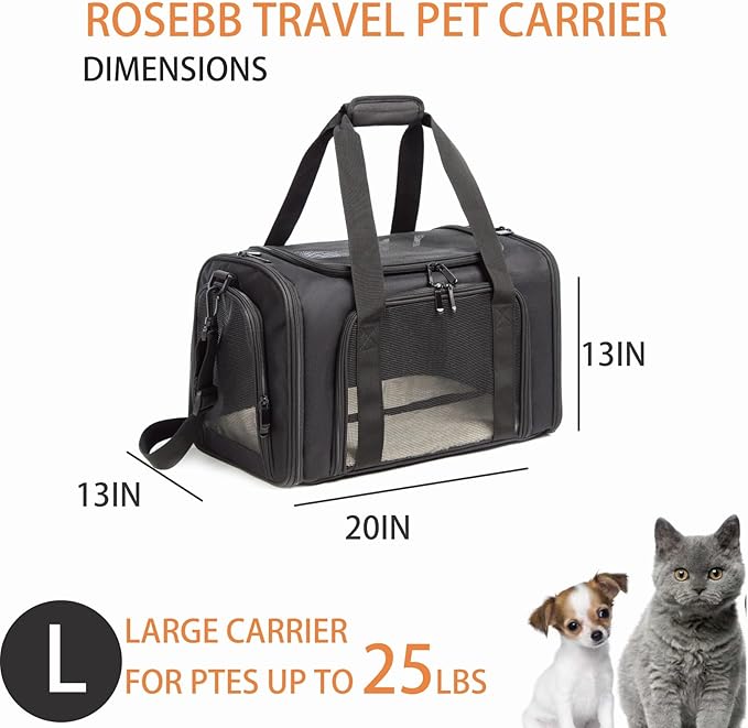 Cat Carrier Dog Carrier Pet Carrier Cat Bags for Small Medium Cats Dogs Puppies of 15 Lbs,of Airline Approved Small Dog Bag Soft Sided,Collapsible Travel Puppy Carrier(Large, Black)