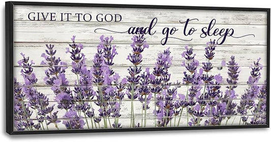Large Lavender Wall Art for Living Room, Framed Oversized Rustic Floral Wall Decor Christian Give It To God Canvas Painting Modern Artwork for Living Room Bathroom Bedroom Office Dining Room 60"x30"