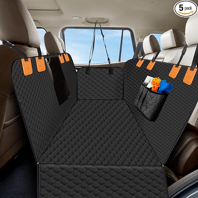 Dog Car Seat Cover for Back Seat, Waterproof Protector with Side Flaps, Scratchproof Hammock, Non-Slip Bottom for Cars/Trucks/SUVs (Black)