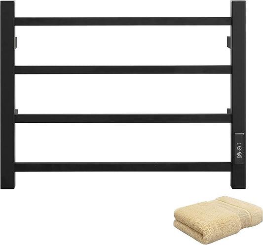 KEG Towel Warmer 4 Bars for Bathroom Wall Mounted Bath Towel Heater Hardwired and Plug-in with Built-in Timer Matte Black