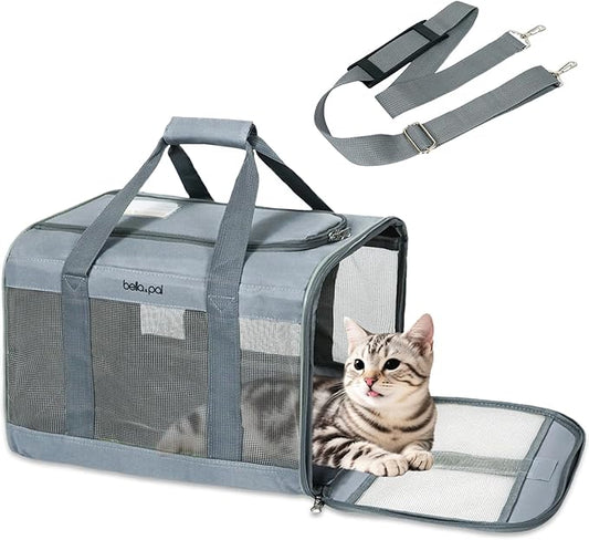 BELLA & PAL Cat Carrier Travel Bag, Airline Approved Lightweight Cat Carrier, Soft Sided Pet Carrier for Puppy Dogs Up to 18lbs, Collapsible Kitten Bag with Removable Waterproof Mat, Ventilated Mesh
