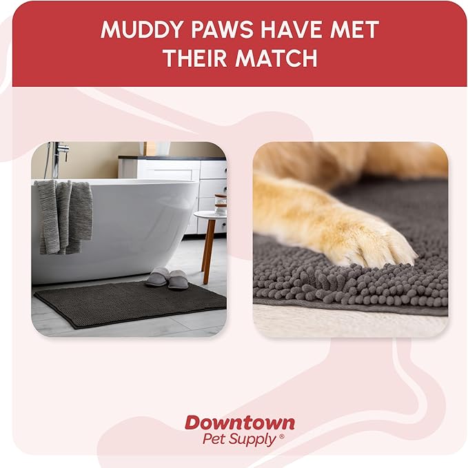 My Doggy Place Microfiber Dog Mat for Muddy Paws, 60" x 36" Ash - Non-Slip, Absorbent and Quick-Drying Dog Paw Cleaning Mat, Washer and Dryer Safe - X-Large/Runner